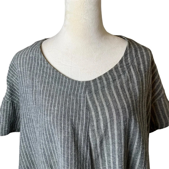 Moyuru Asymmetrical Pullover Oversized Cotton Linen Gray Striped Tunic Lagenlook - Picture 2 of 12
